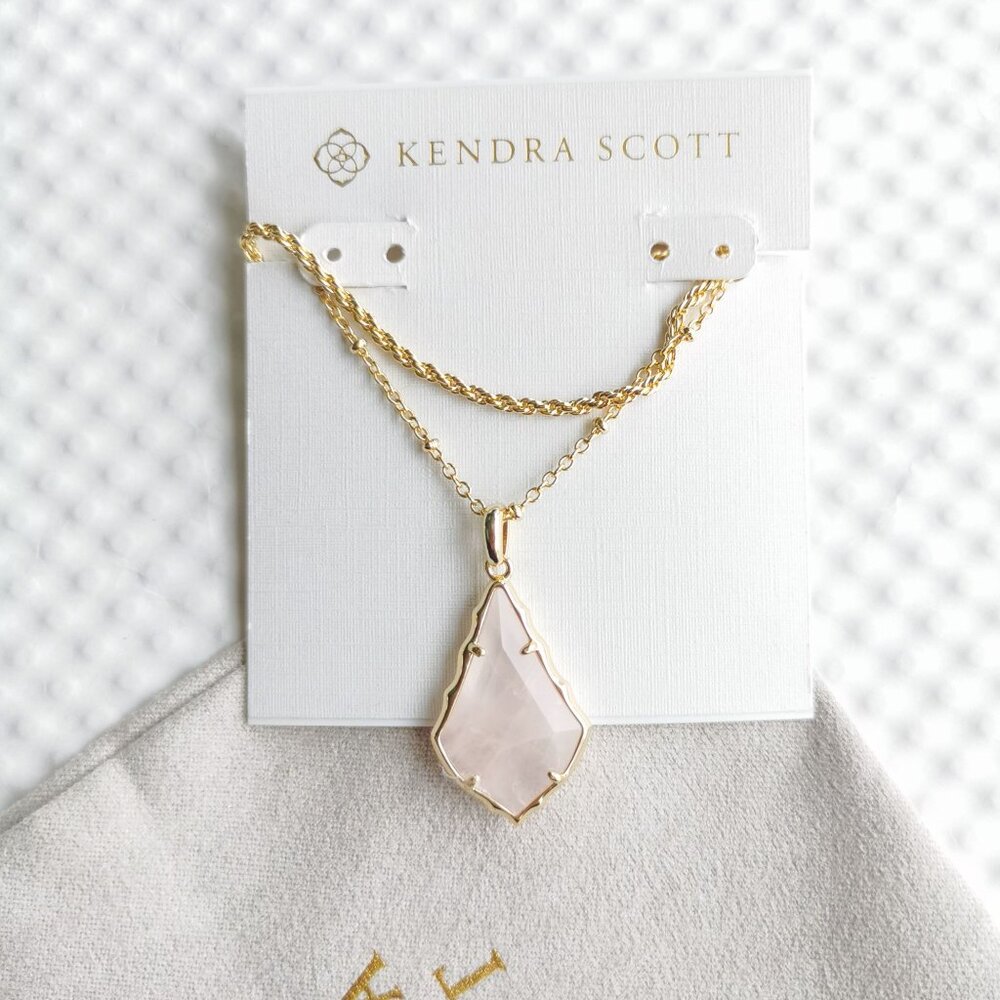 Kendra Scott Gold Rose Quartz Faceted Alex Convertible Necklace NEW